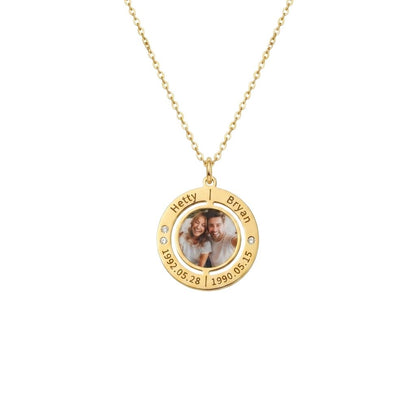 Engraved Photo Double Round Disc Necklace
