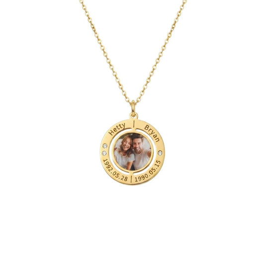 Engraved Photo Double Round Disc Necklace
