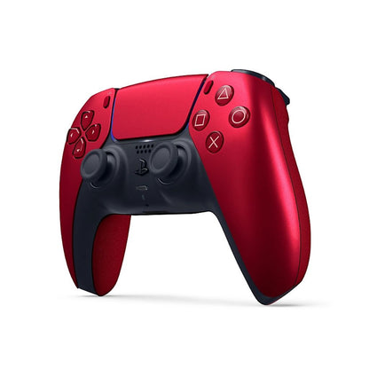 Red and black gaming controller on a white background