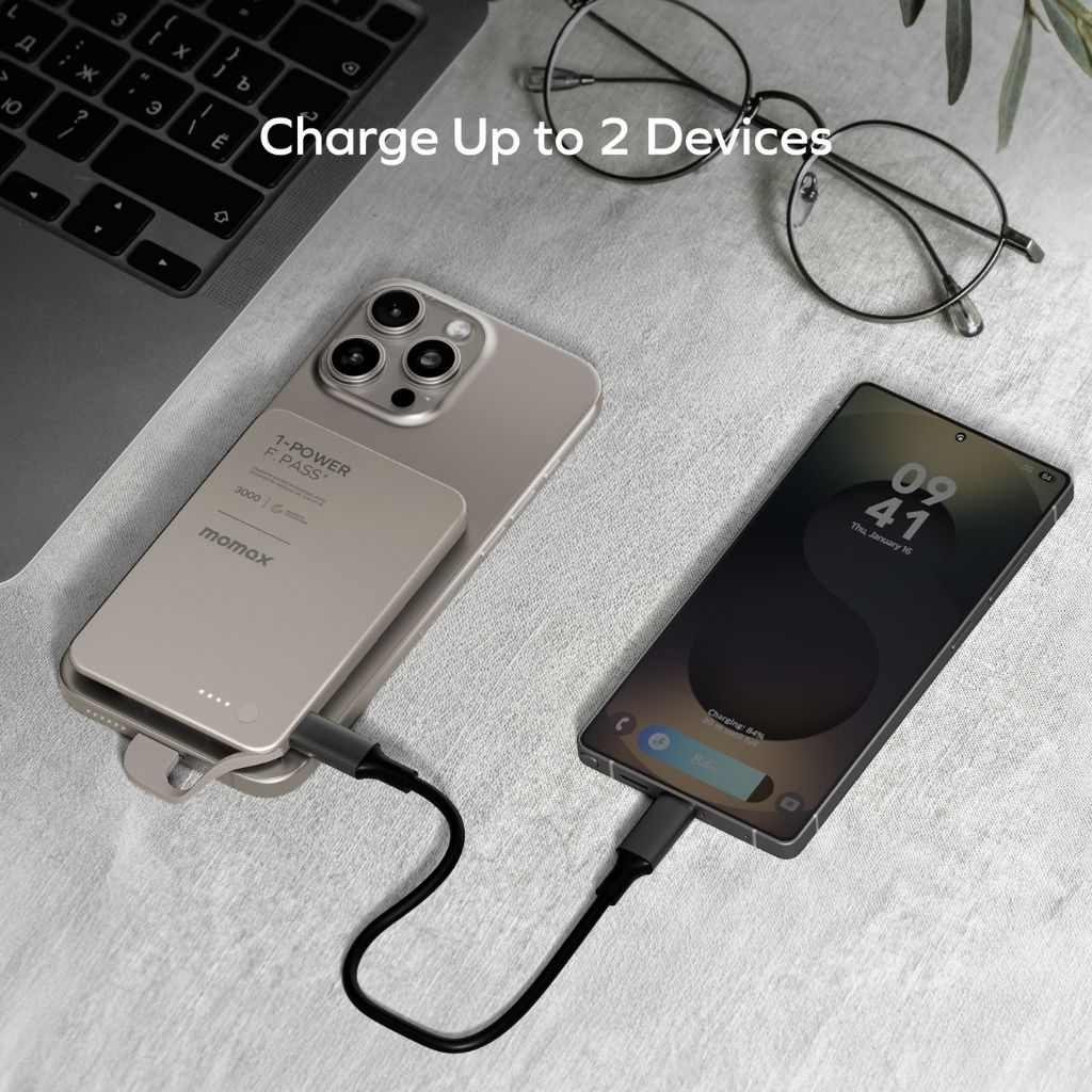 Momax 1-Power F.Pass+ 3000 mAh Power Bank With Built-In Cable & Magnetic Attachment