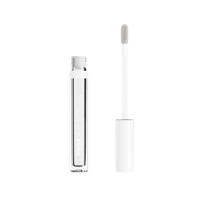 Clear lip gloss with applicator on a white background