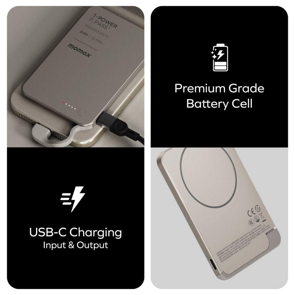 Momax 1-Power F.Pass+ 3000 mAh Power Bank With Built-In Cable & Magnetic Attachment
