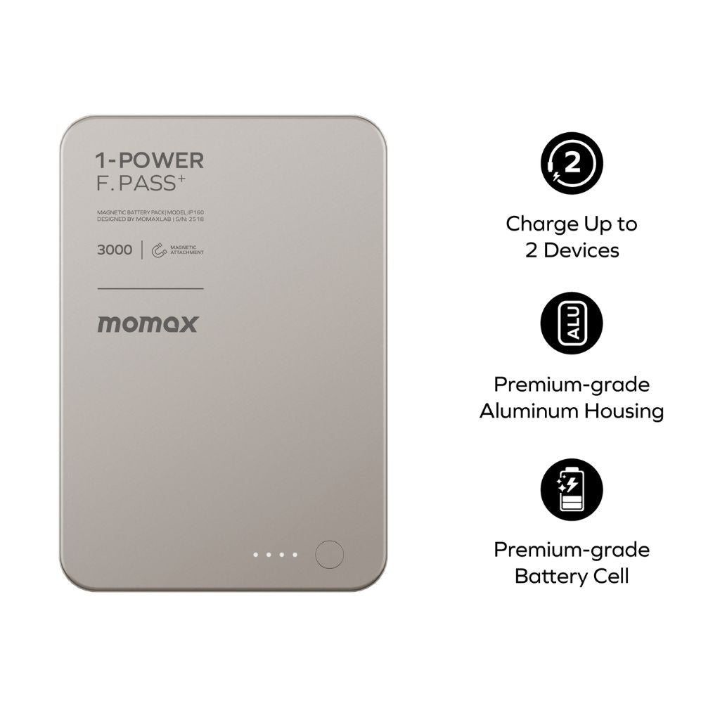 Momax 1-Power F.Pass+ 3000 mAh Power Bank With Built-In Cable & Magnetic Attachment