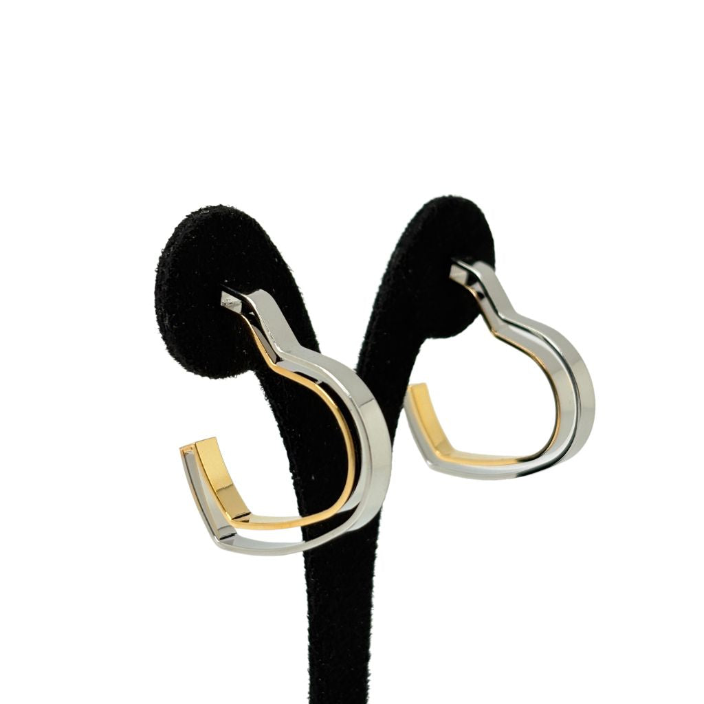 Dual Tone Heart Hoop Earrings