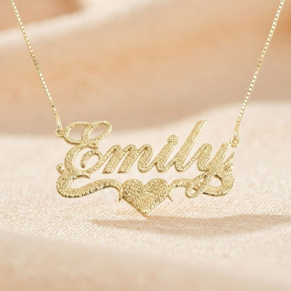 Brushed Name Necklace with Heart