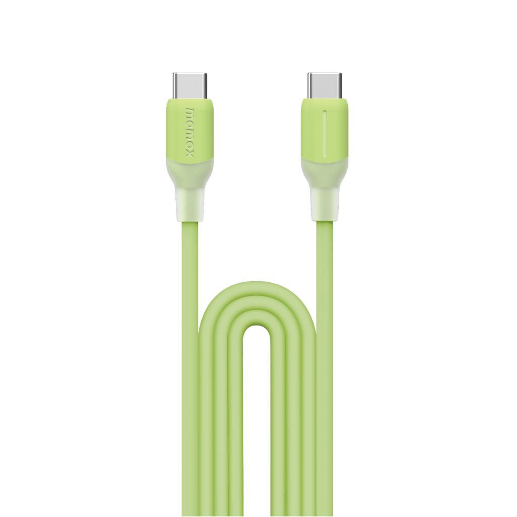 Green USB cable with curved design on a white background