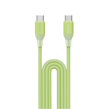 Green USB cable with curved design on a white background
