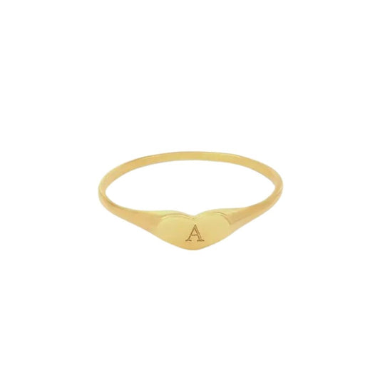 Gold ring with a single letter 'A' on a white background