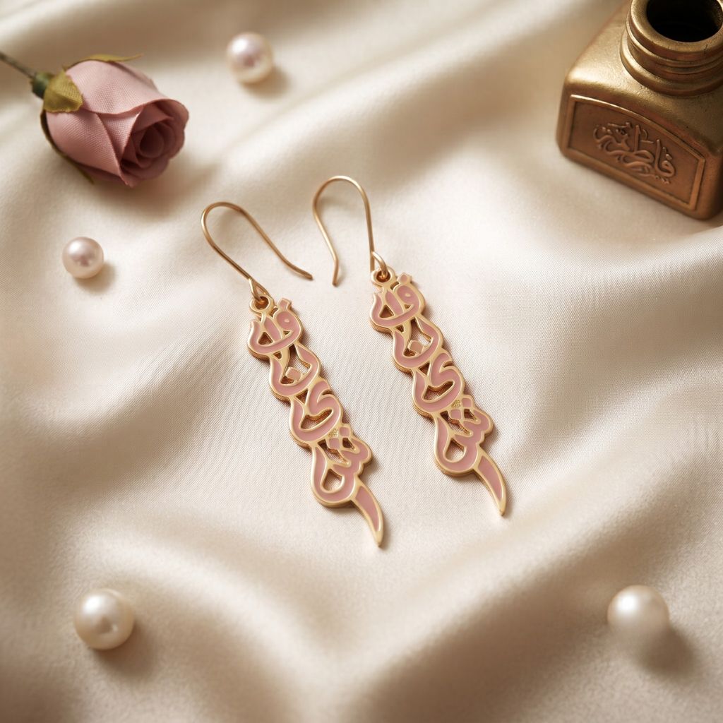 Vertical Arabic Name Earrings With Enamel