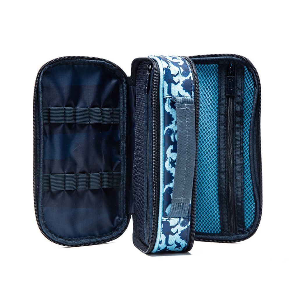 Two pouches, one black and one with blue camouflage pattern, on a white background