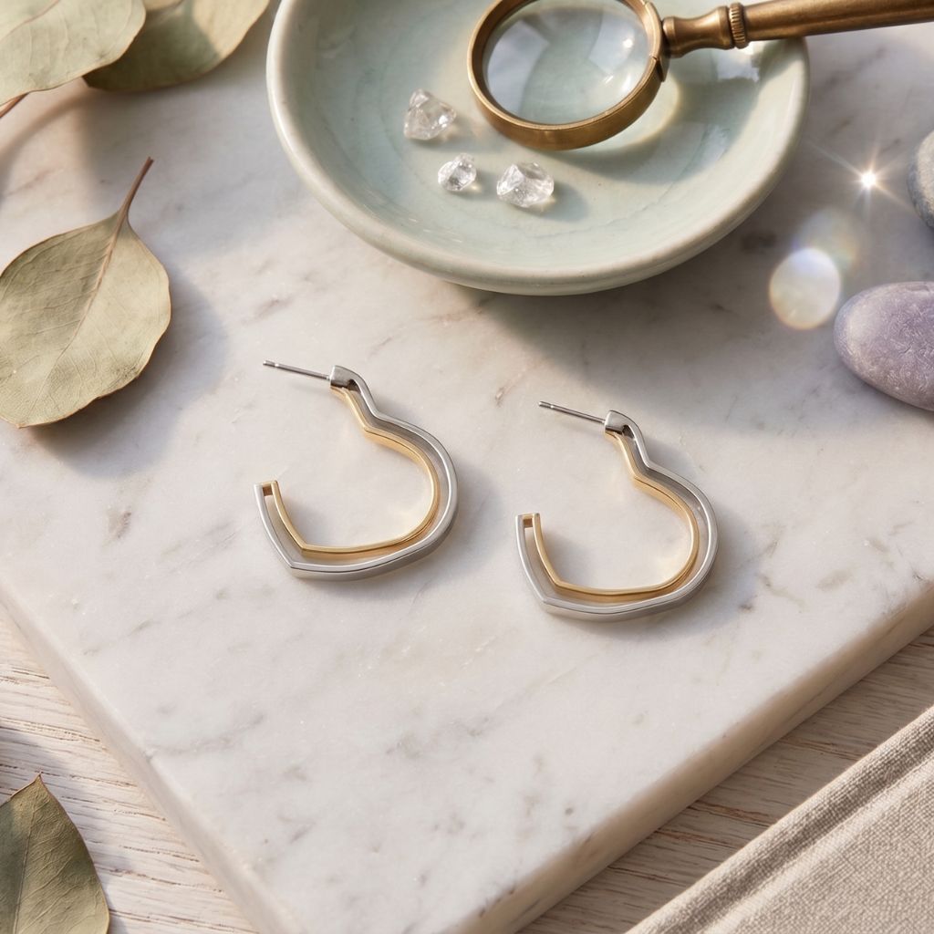 Dual Tone Heart Hoop Earrings