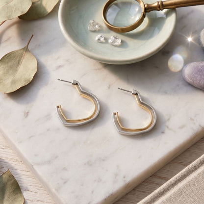 Dual Tone Heart Hoop Earrings