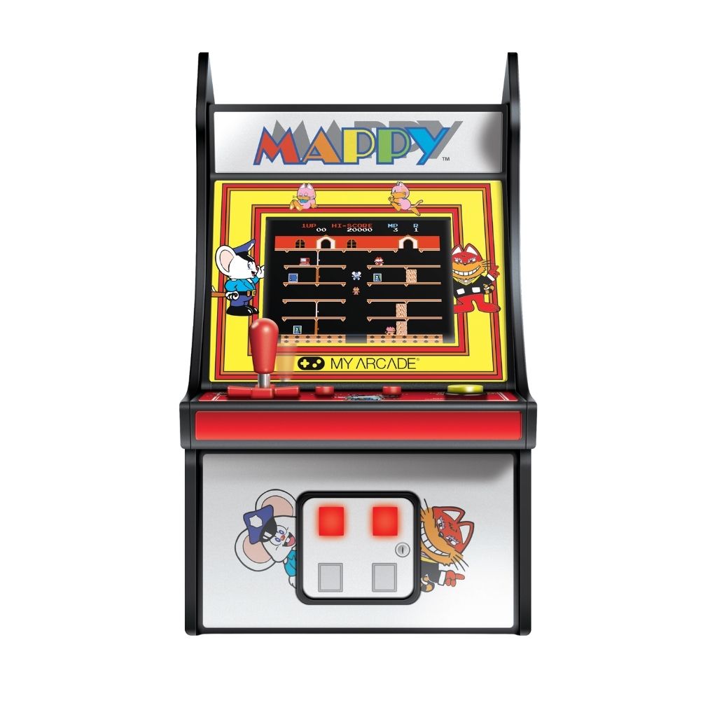 Miniature arcade machine with 'Madday' branding on a white background