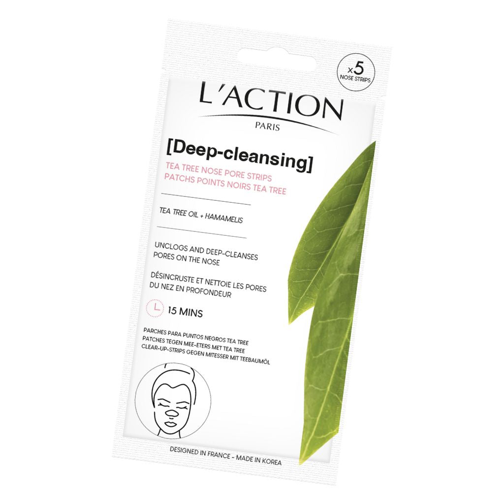 L'Action Paris Deep-cleansing nose pore strips packaging with green leaf design on a white background