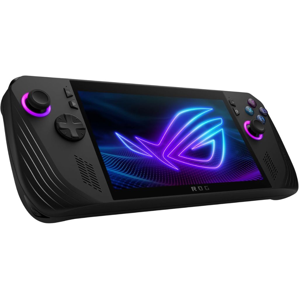 Gaming handheld device with ROG logo on a white background