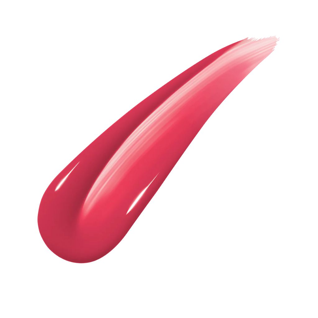 Pink lip gloss swatch on a white background