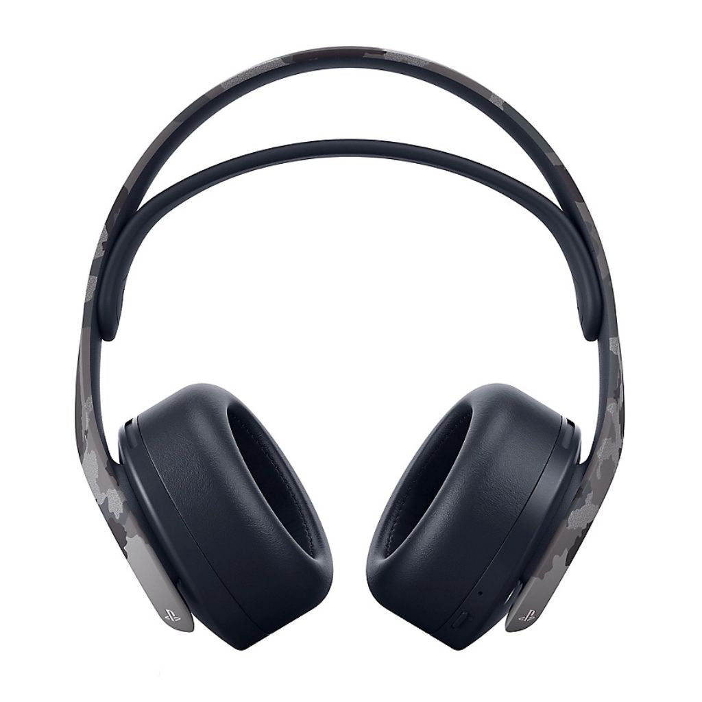 Black gaming headset with camouflage pattern on a white background