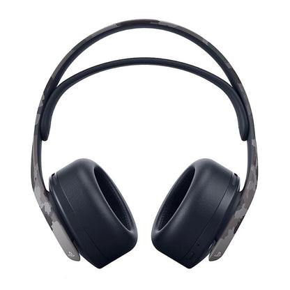 Black gaming headset with camouflage pattern on a white background