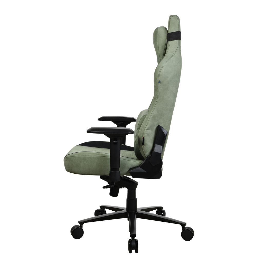 Green office chair with black accents on a white background