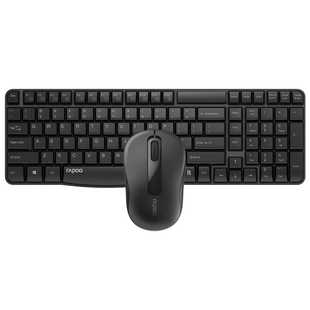 Black keyboard and mouse set on a white background