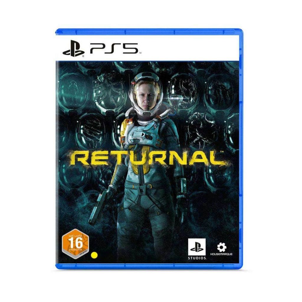 PlayStation 5 game disc for 'Returnal' with an astronaut on the cover.