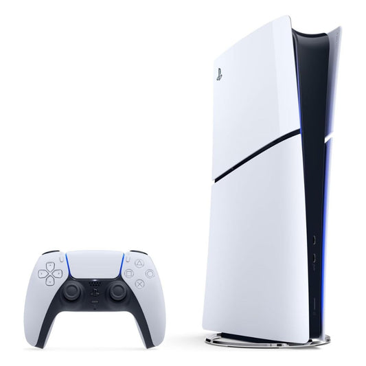 Gaming console and controller set on a white background