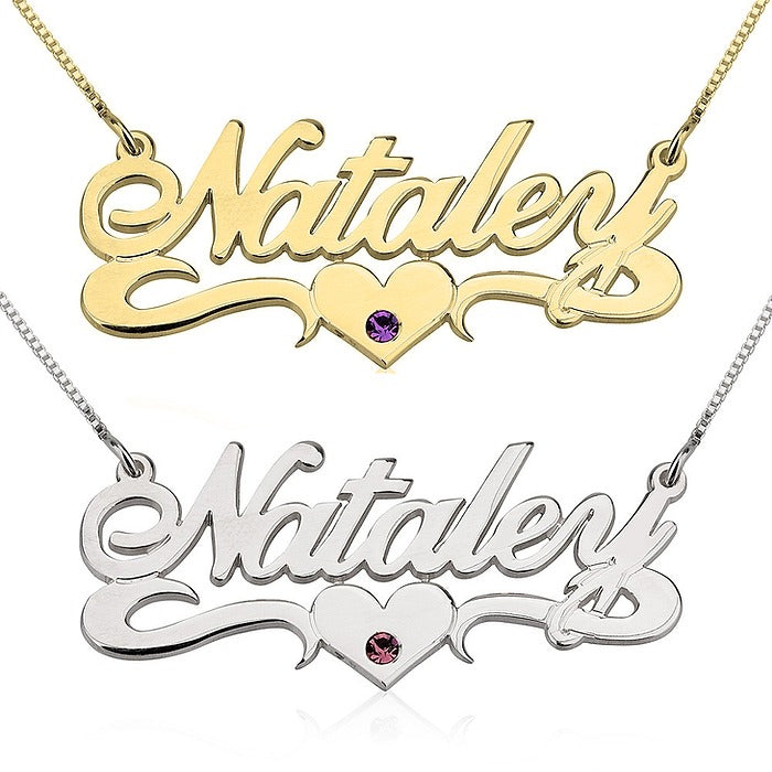 Stylish Birthstone Name Necklace With Heart