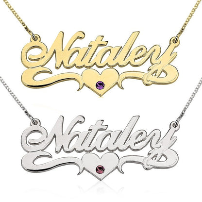 Stylish Birthstone Name Necklace With Heart