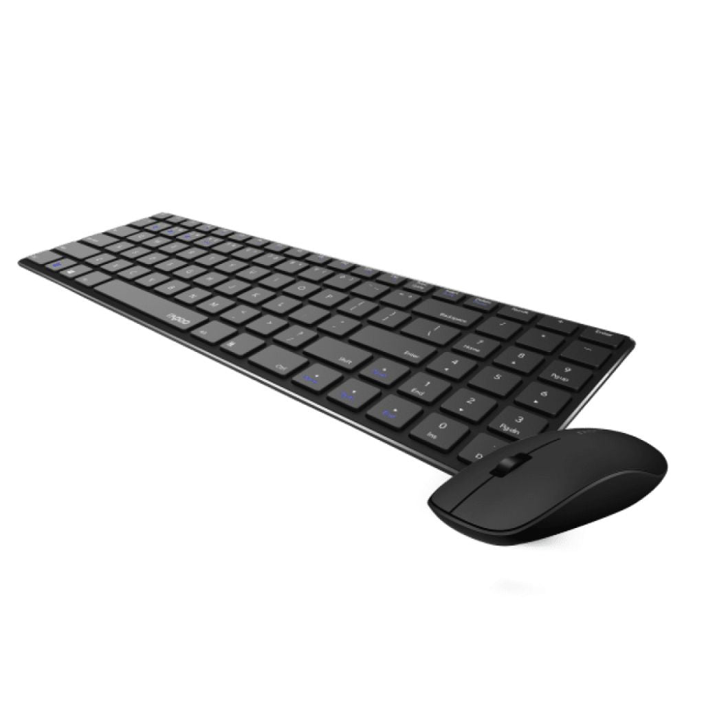 Black keyboard and mouse set on a white background