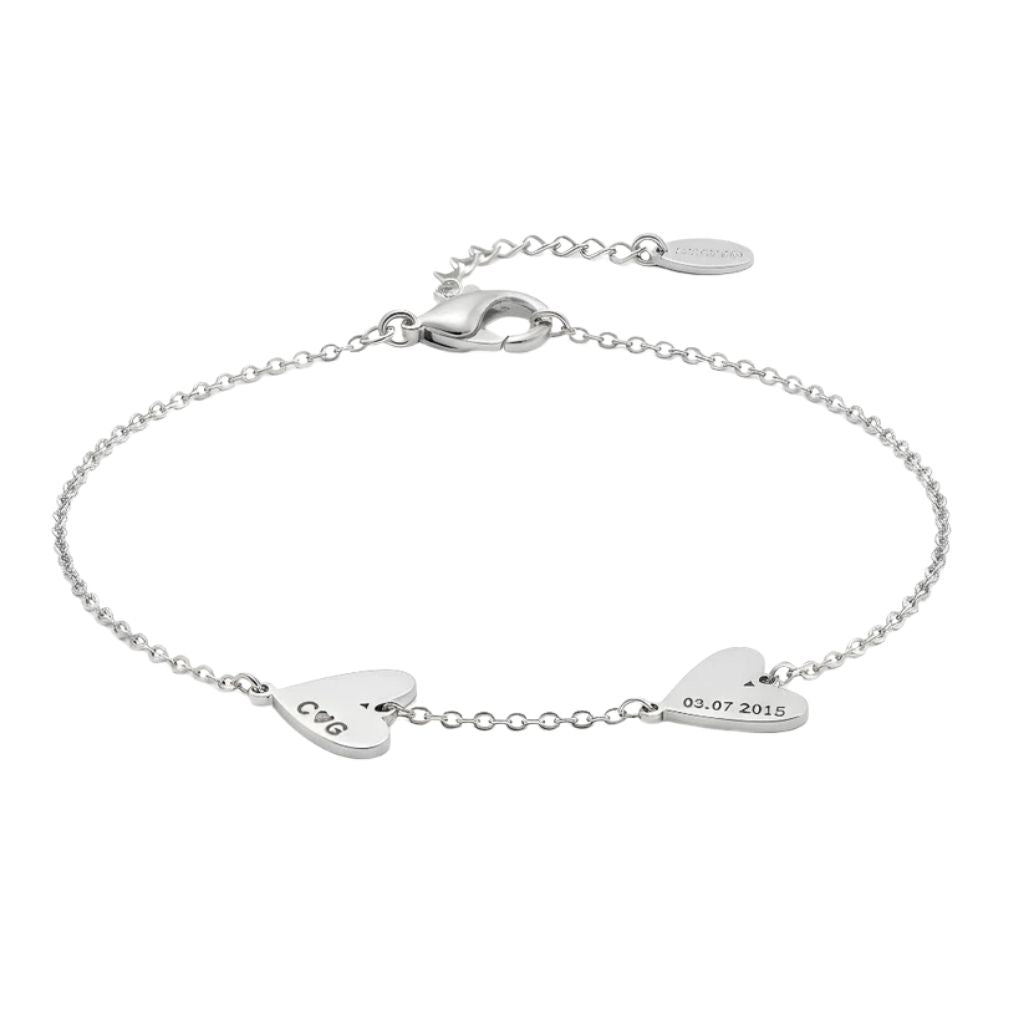 Personalised Twin Heart Name & Date Bracelet