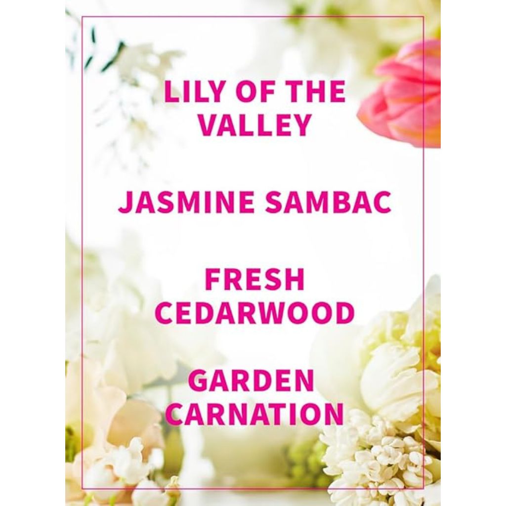 Floral arrangement with text overlay on a white background