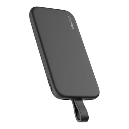 Black power bank with a strap on a white background