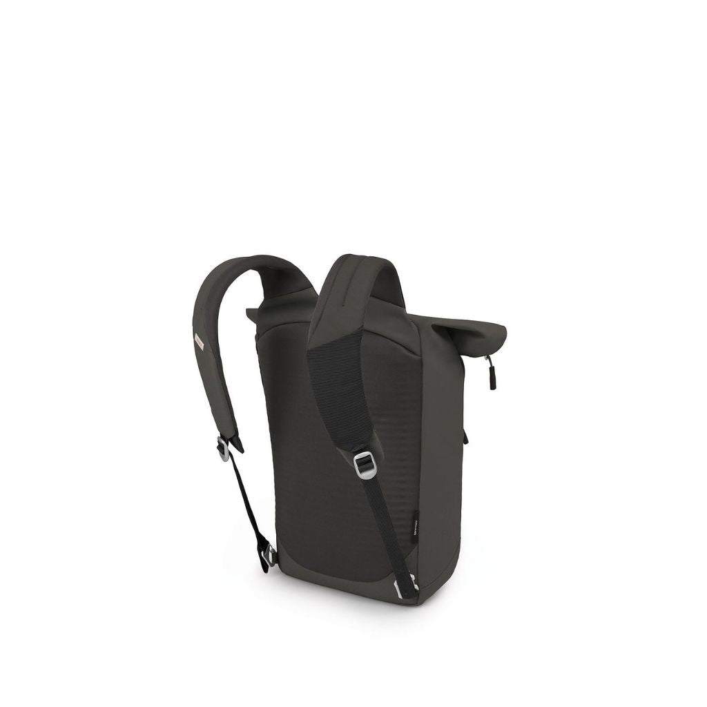 Black backpack on a white background