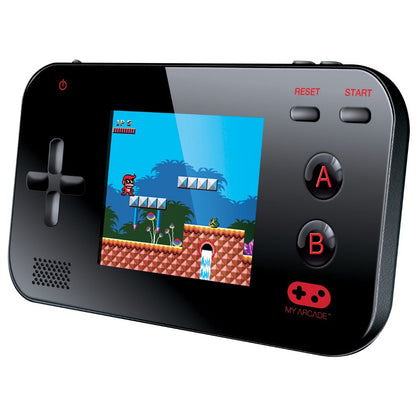 Handheld gaming console with a classic game displayed on the screen