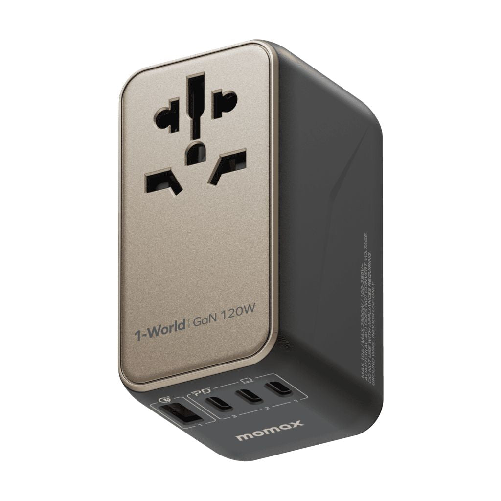 Power adapter with multiple ports on a white background