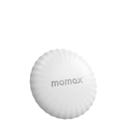 White spherical object with 'momax' branding on a white background