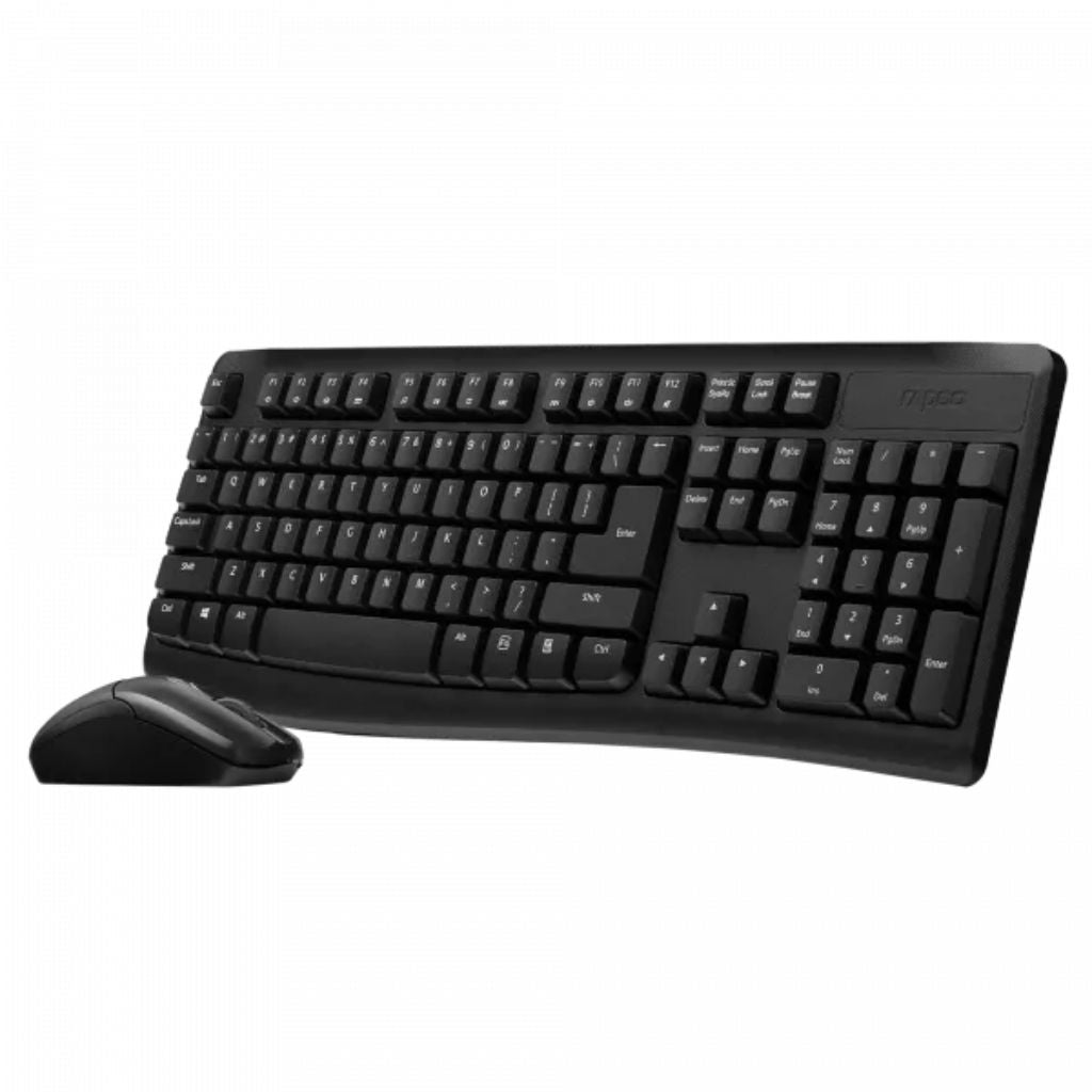 Black keyboard and mouse set on a white background