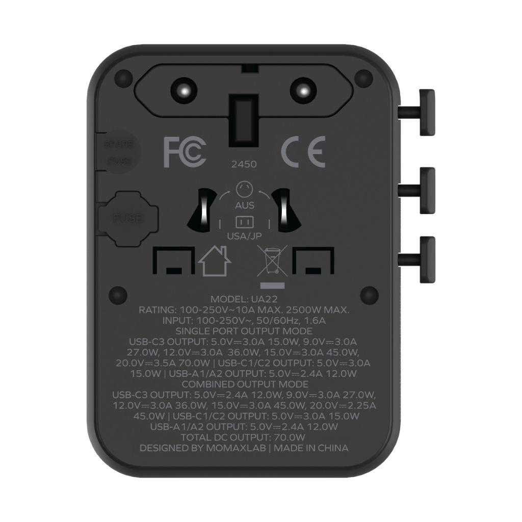 Momax 1-World2 GaN 70W 5-Port USB-C AC Travel Adaptor