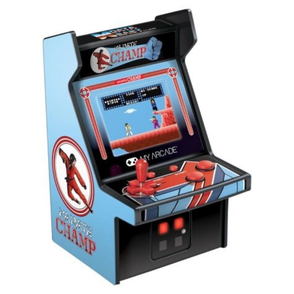 Miniature arcade machine with 'Champ' branding on a white background