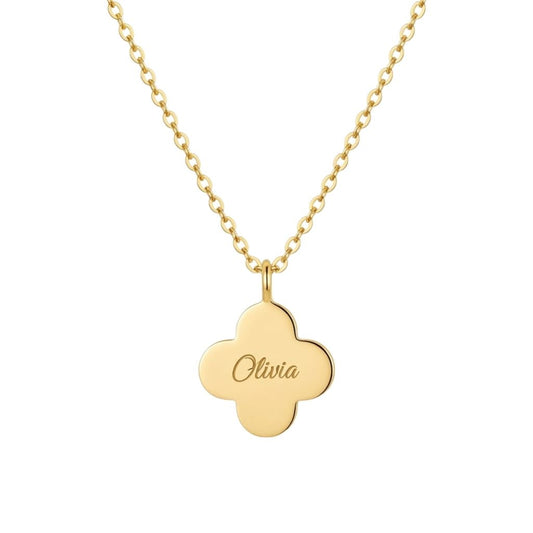Clover Engraved Name Necklace