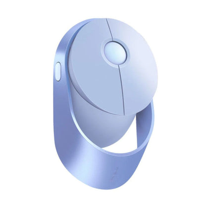 Round blue device with a white center on a white background