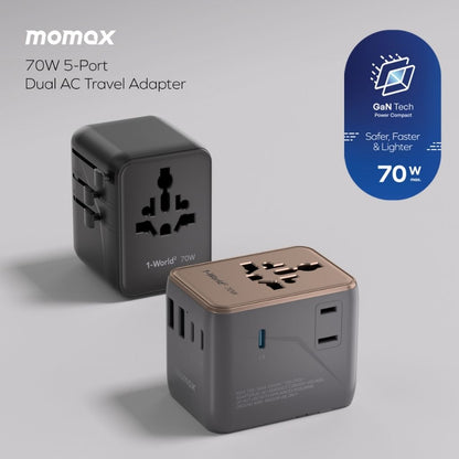 Momax 1-World2 GaN 70W 5-Port USB-C AC Travel Adaptor