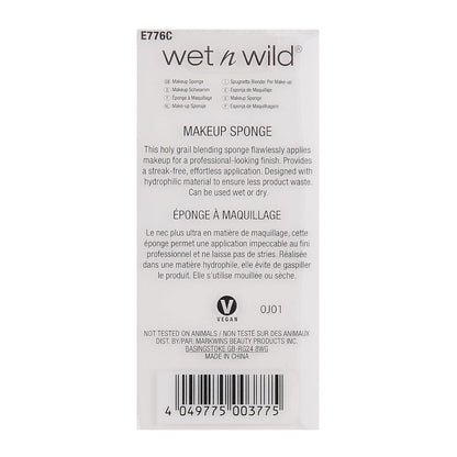 Wet n Wild makeup sponge packaging with text and barcode on a white background