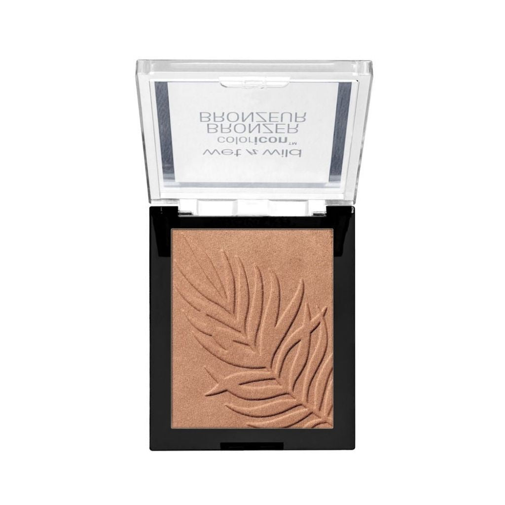 Bronzer with leaf design in a clear case on a white background