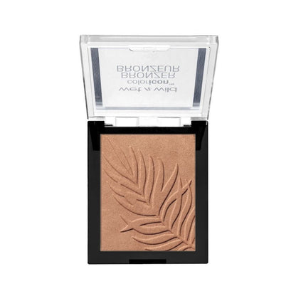 Bronzer with leaf design in a clear case on a white background