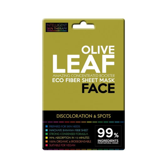 Olive Leaf Eco Fiber Sheet Mask packaging on a white background