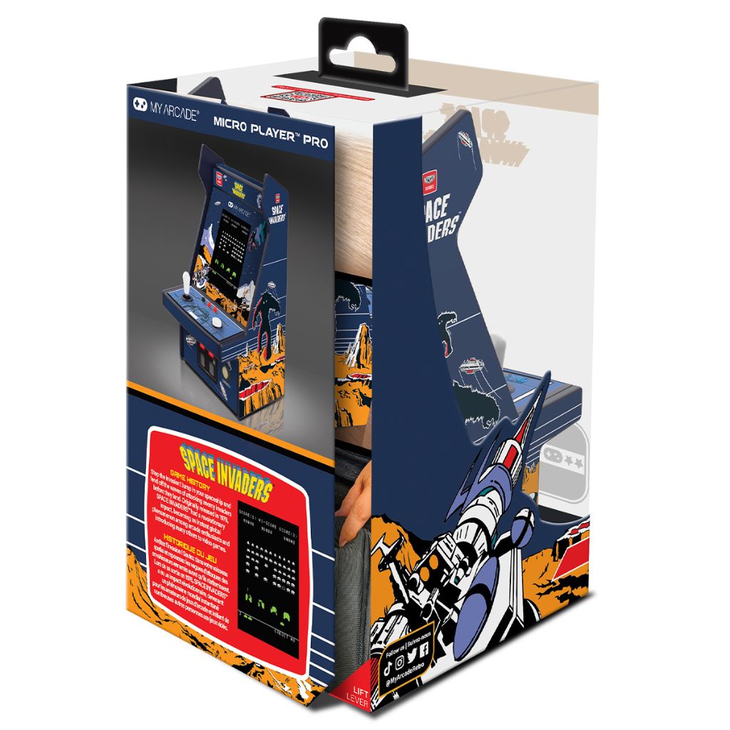 Boxed Micro Player Pro with Space Invaders design on a white background