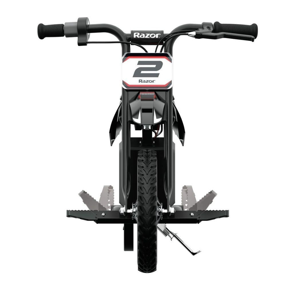 Black and white Razor children's bike on a white background