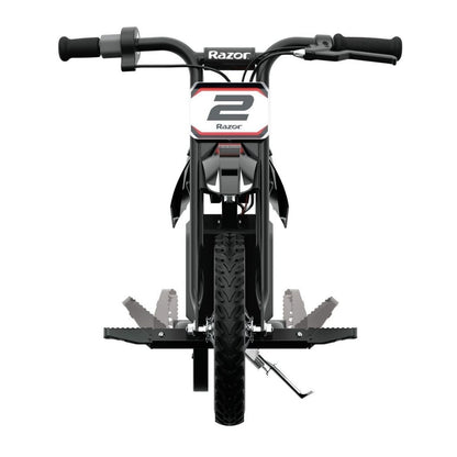 Black and white Razor children's bike on a white background
