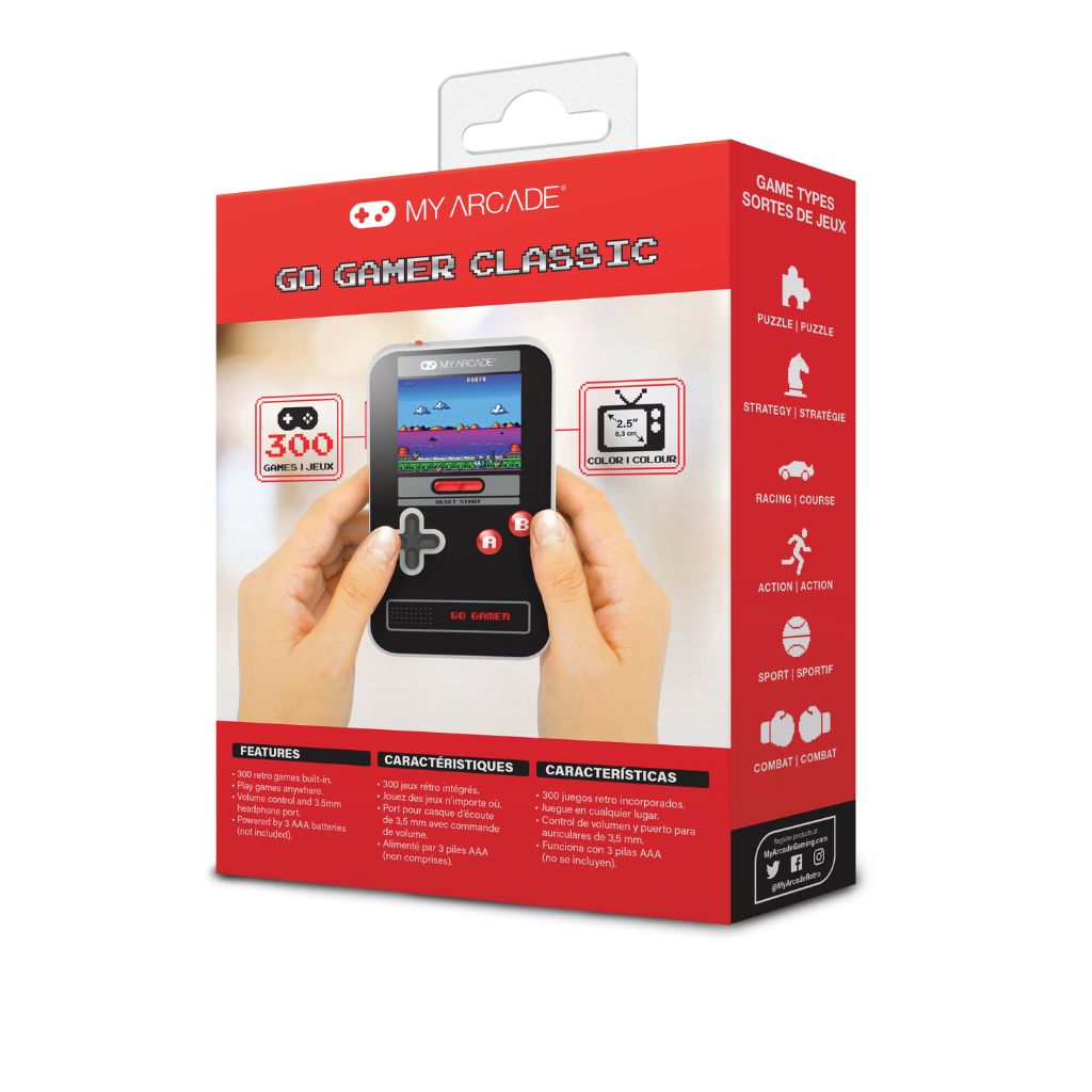My Arcade Go Gamer Classic handheld gaming device packaging on a white background